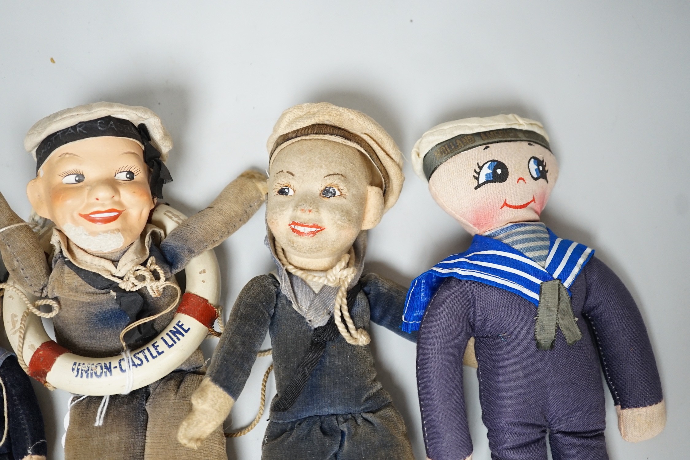 A Nora Wellling ‘sailor doll’ Union-Castle Line, two others and a later cloth sailor doll, (4)